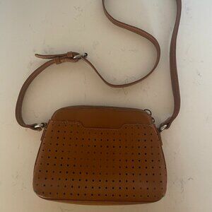 Anthropologie Kelsi Dagger Leather Crossbody Bag in Cognac Brown, Perforated‎